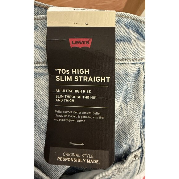 Levi's Premium 70s High Slim Straight Jeans Size 32x31 Light Wash Big E New - Picture 4 of 7